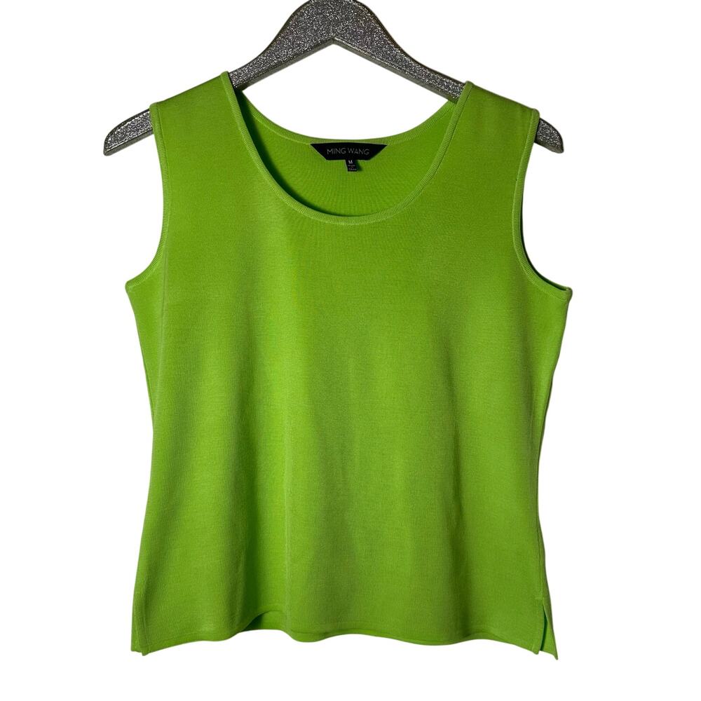 Ming Wang Lime Green Scoop Neck Knit Tank Top